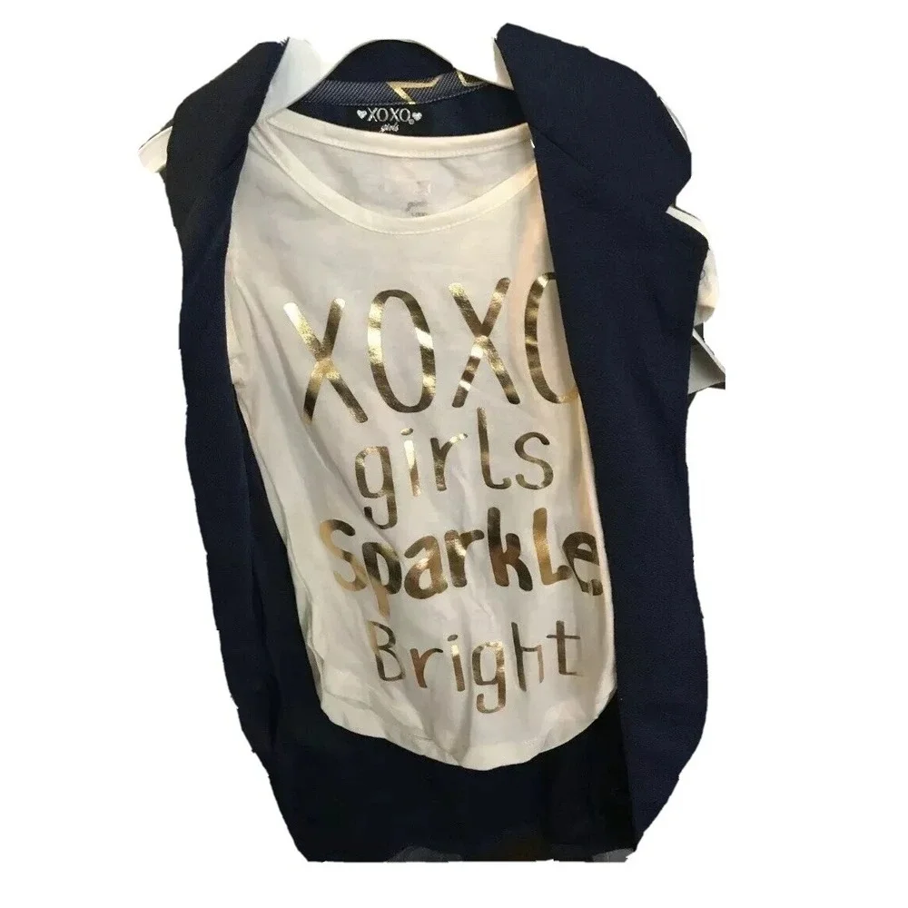XOXO Girls 3 Piece Set New with Tags Vest Leggings Top 6X Navy Gold Denim Cream